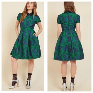 ModCloth Green/Blue Floral Uniqueness Retro Dress